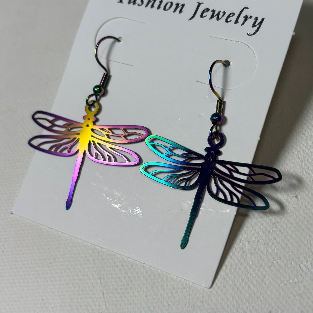 🌈 Rainbow sale! 🌈 Small rainbow dragonfly earrings, as low as $10 bundled